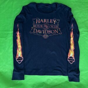 Harley-Davidson Womens Las Vegas Flame Graphic Long Sleeve T-Shirt Black Small